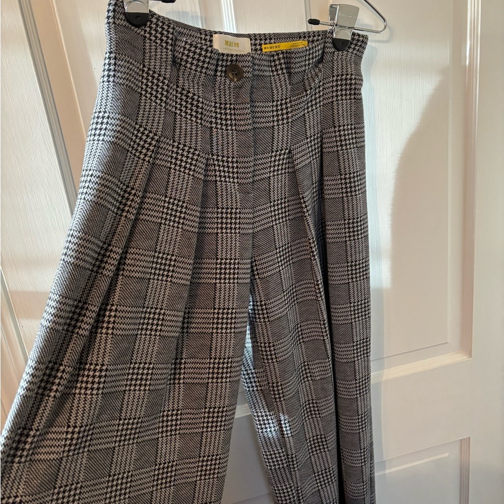 Maeve Black & White Houndstooth Plaid Trousers